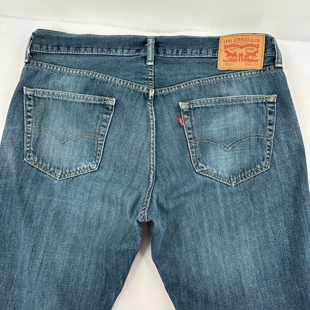 Levis 559 Relaxed Straight Jeans  Blue Medium Wash Denim Whiskered Mens 36x30
